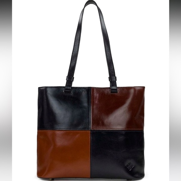 NWT Patricia Nash Braden Colorblock Leather Tote Bag tan black shoulder bag